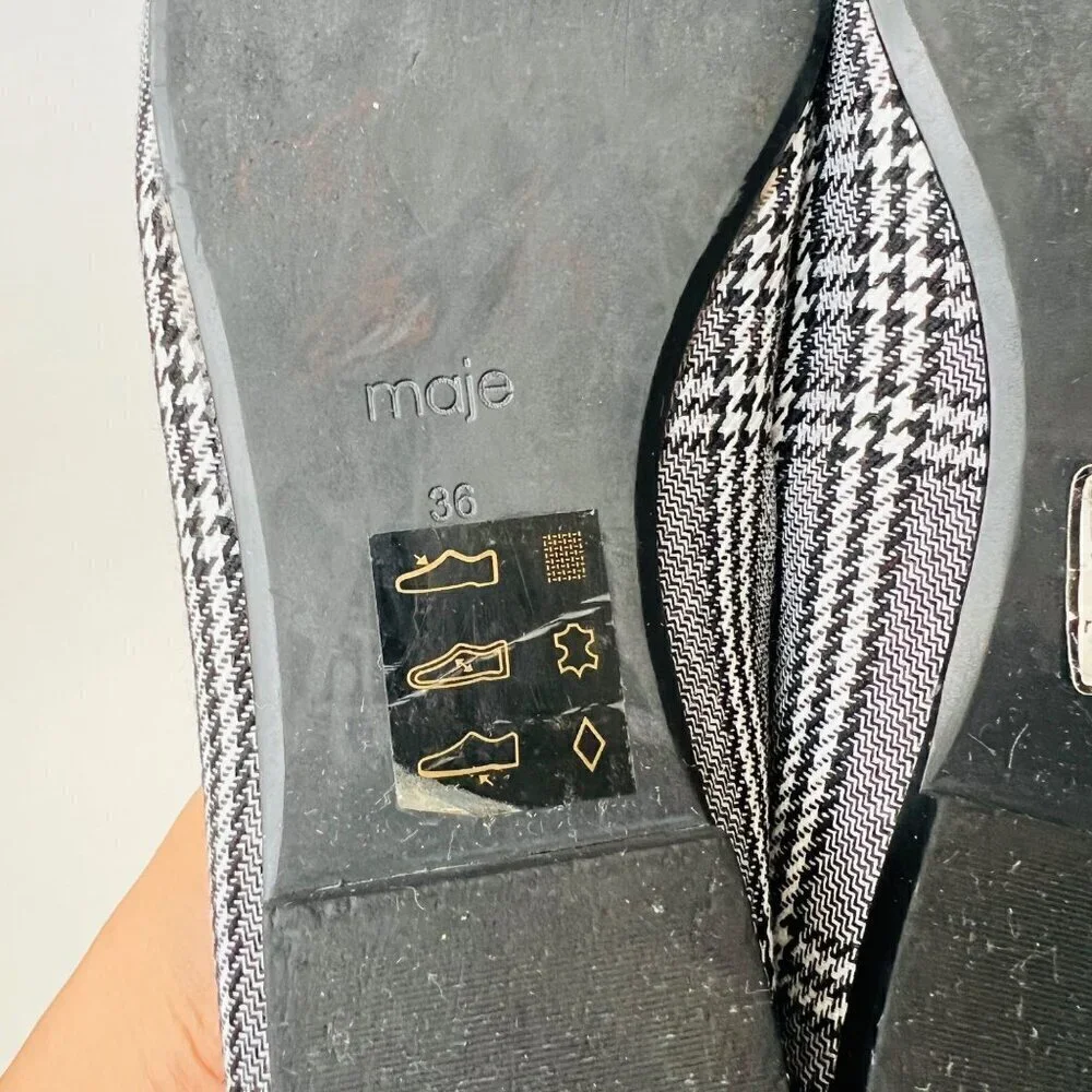 Maje plaid fabric poured toes flats , black, Size 36